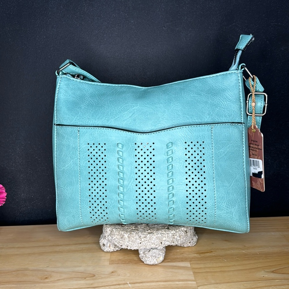 NWT‎ Sam & Hadley Perforated Handbag in Aqua